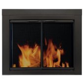 Pleasant Hearth Alpine Cabinet Fireplace Screen And Glass Doors Black